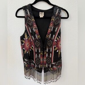 Haute Hippie sequined and beaded fringe vest